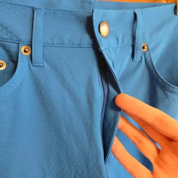 Oiselle Roga Performance Jean Pacific Blue Geometric Golf Pant S Pocket Skinny - Picture 3 of 8